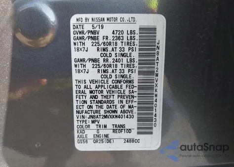 2019 Nissan Rogue Sv from USA, damaged, VIN JN8AT2MVXKW401430